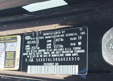 2016 Kia Optima Lx из США, поврежденный, VIN 5XXGT4L38GG026910